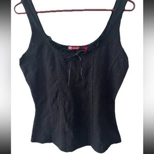 Y2K Eyelet Milkmaid Peasant Tank Top Large Whimsigoth